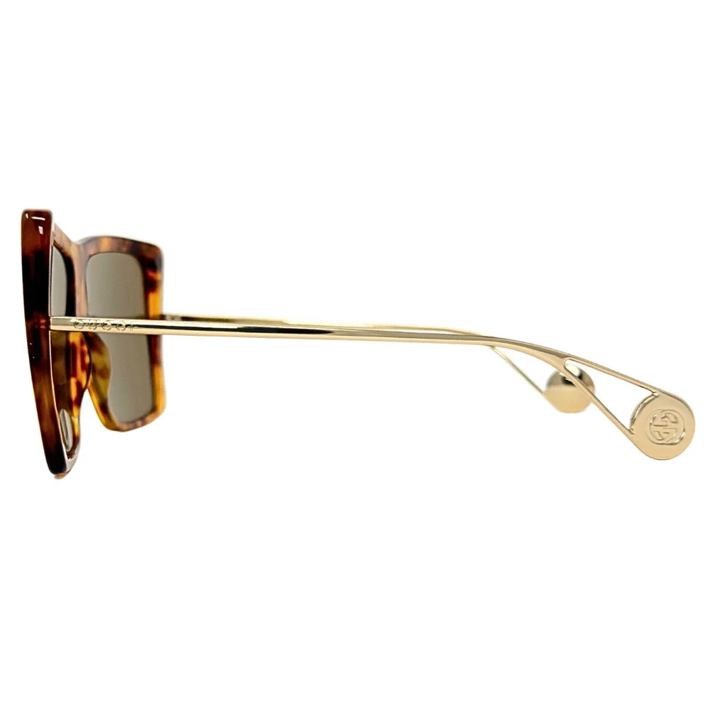 Gucci Sunglasses Oversized Square GG‎ LOGO Brown Acetate Gold Wire Frames NEW